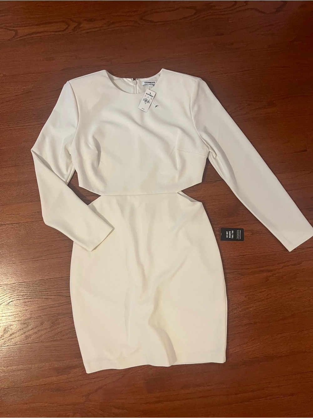 Cutout Waist Long-Sleeve Bodycon Dress - White